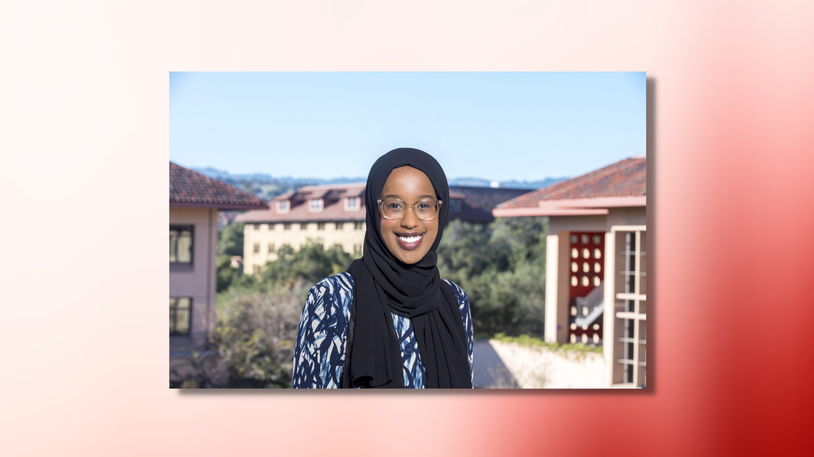 nima dahir headshot on top of red and white ombre background